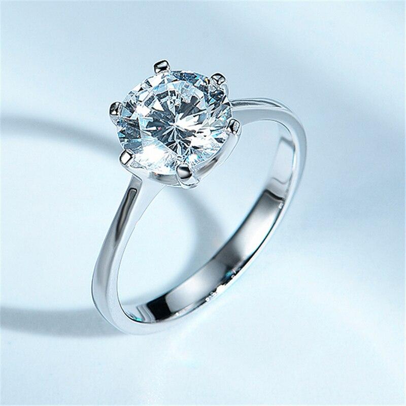 Классический пасьянс из стерлингового серебра 925 пробы с прозрачным круглым цирконом, простой дизайн, кольца для женщин, подарок на годовщину, изысканные украшения