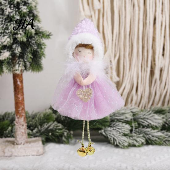 Christmas Tree Ornaments Angel Hanging Ornaments, Decorative Tulle Dress Doll Pendant Cream Aesthetic Home Accents with Bell for Xmas Wedding