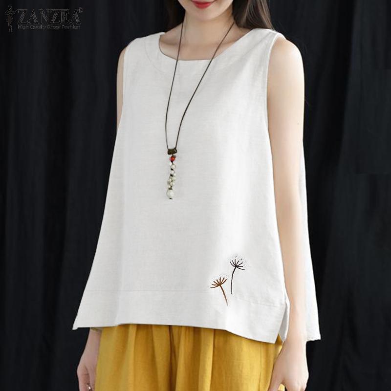 ZANZEA Womens Summer Casual Round Neck Sleeveless Tank Tops