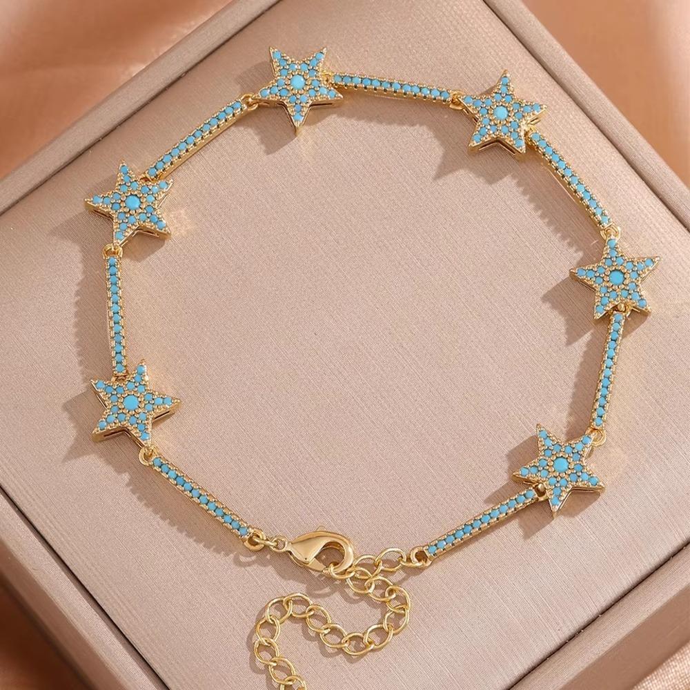 1Pcs Cubic Zirconia Stones Five-pointed Star Charm Bracelet for Daily Wear Gift