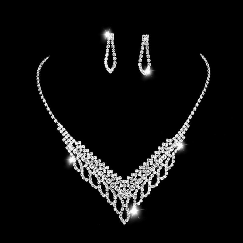 European and american wedding rhinestone evening accessories - full diamond sparkling hollow necklace set
