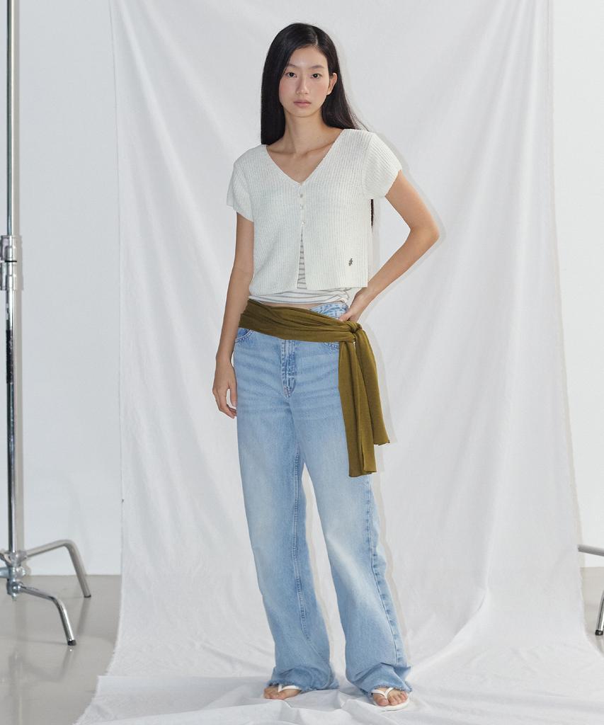 CITYBREEZE V-Neck Short Sleeve Knit Cardigan Set_White