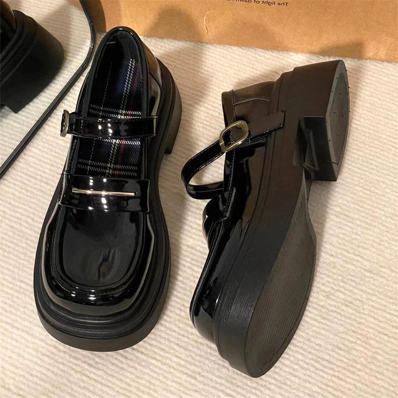 Модные лакированные туфли в стиле Лолиты для женщин 2024 года, готические туфли Мэри Джейн на платформе с круглым носком, женские классические туфли в стиле ретро на толстом каблуке для косплея