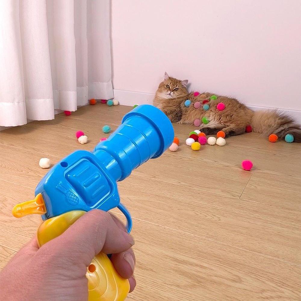 20PCS Cat Toy Interactive High Fun Toy Gun Plush Ball Firing Gun Silent Polyester High Bounce Ball Fun Cat Stick
