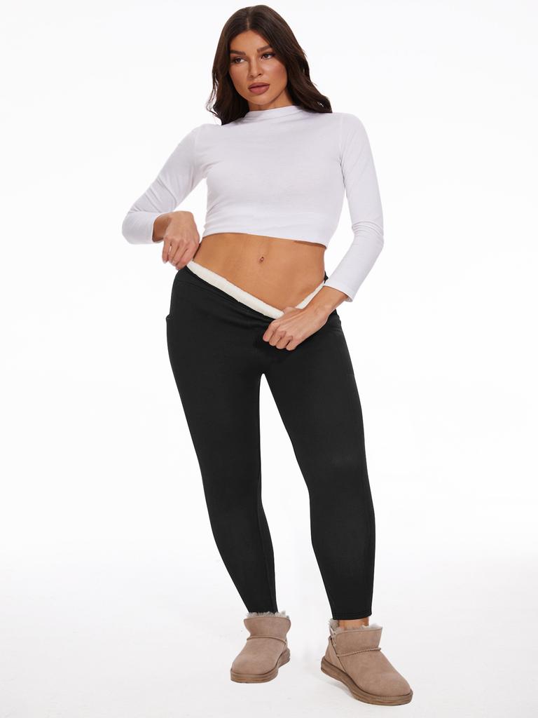 Plus-size Thickened Fleece-lined Leggings High-waisted with Pockets Women's Autumn/winter Outerwear Tight-fitting Warm Leggings