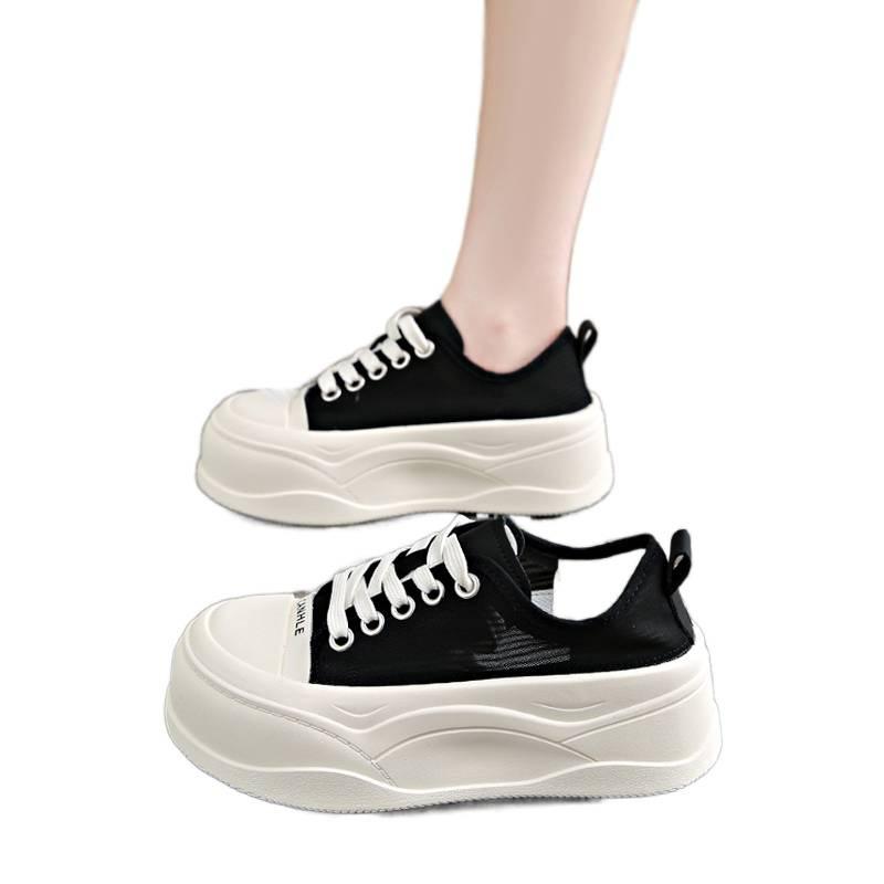 Platform canvas shoes new summer ugly cute height small size low top board shoes black sneakers