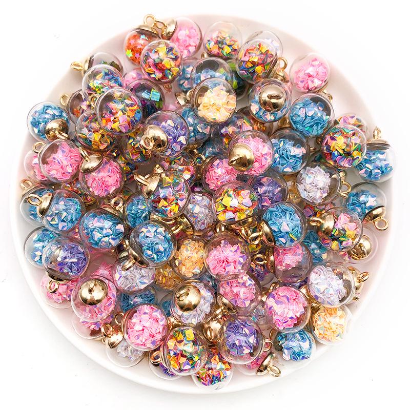 Colorful Mixed Glass Ball Pendants - 10 Pack, 14x24mm DIY Pentagram Jewelry Accessories