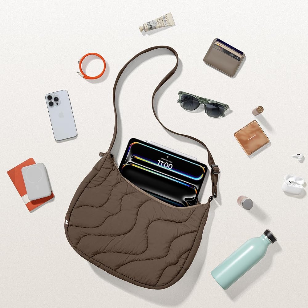 [tomtoc] Women's Shoulder Bag, Large Capacity 9L, Lightweight, Round Shoulder Bag, Compatible with 11-inch iPad Pro M5 2025 and iPad Air, Crescent Sha