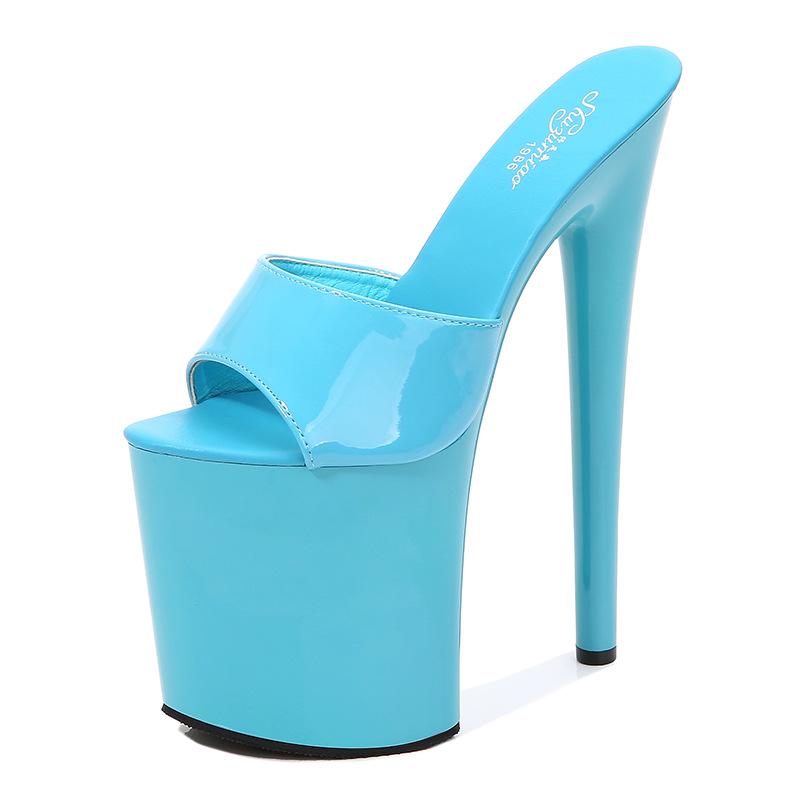 Women's Summer 20cm Super High Stiletto Heels - Patent Leather Sexy Waterproof Platform Slippers