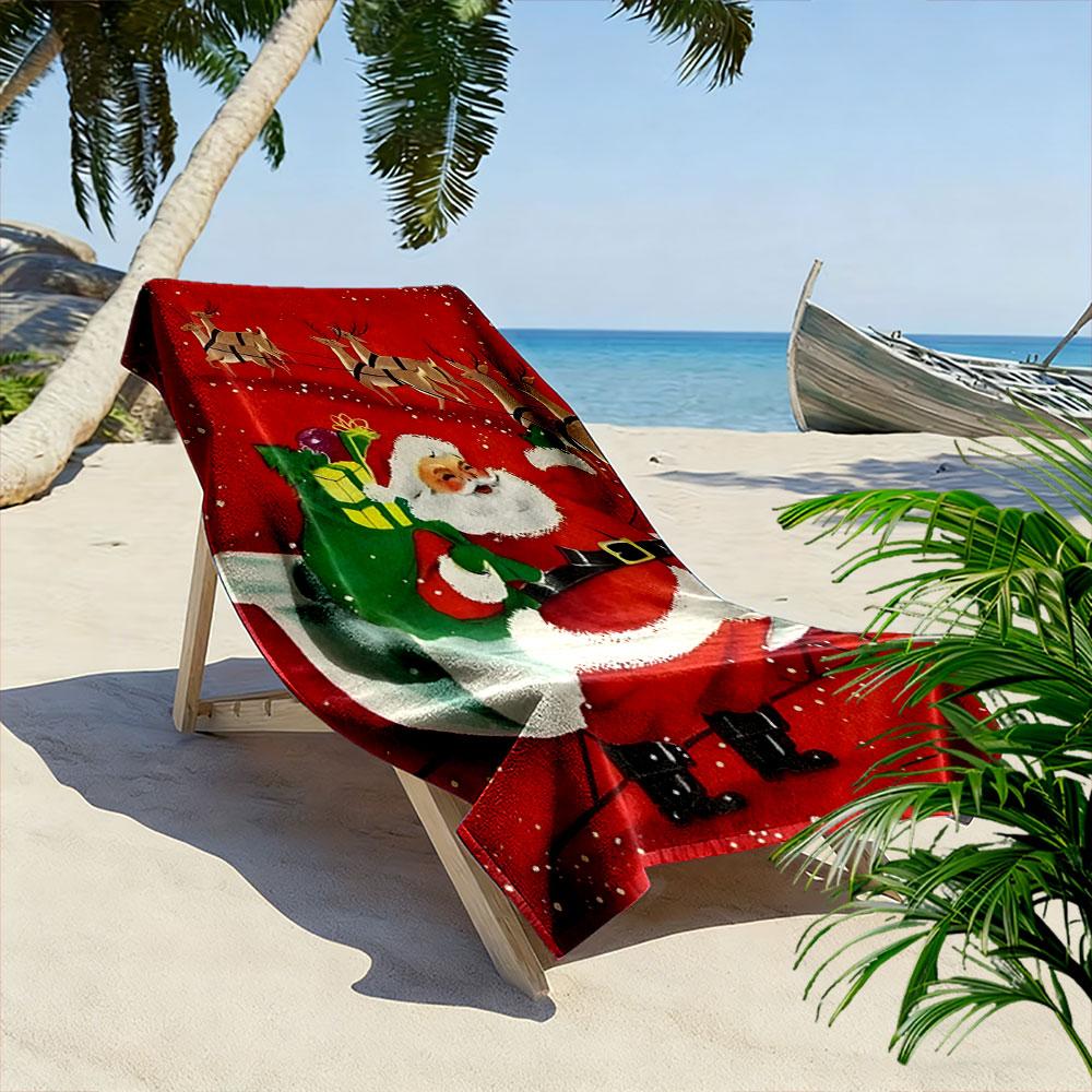 Festive sleigh ride magic Print beach towel, quick drying, suitable for travel, outdoor sports, jogging, the beach and swimming, gift