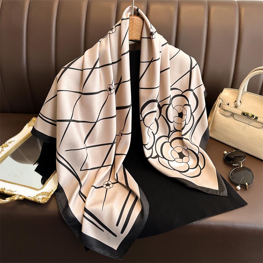 Versatile British-Style Silk Square Scarf - 90cm Solid Color Shawl & Headscarf