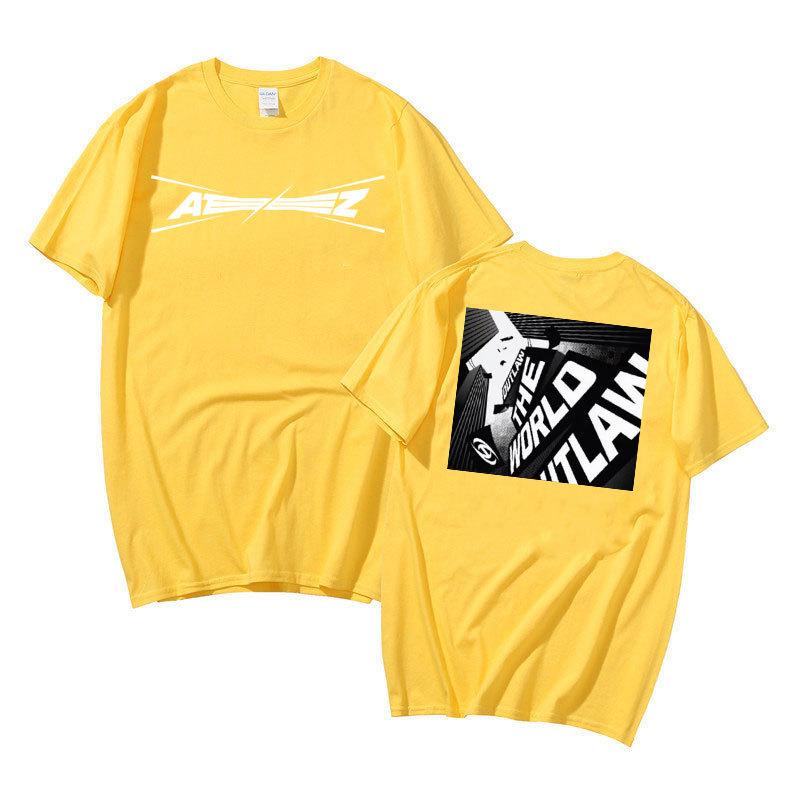 Летний топ для женщин KPOP ATEEZ хлопковая футболка с принтом Harajuku Повседневная унисекс и женская модная футболка оверсайз