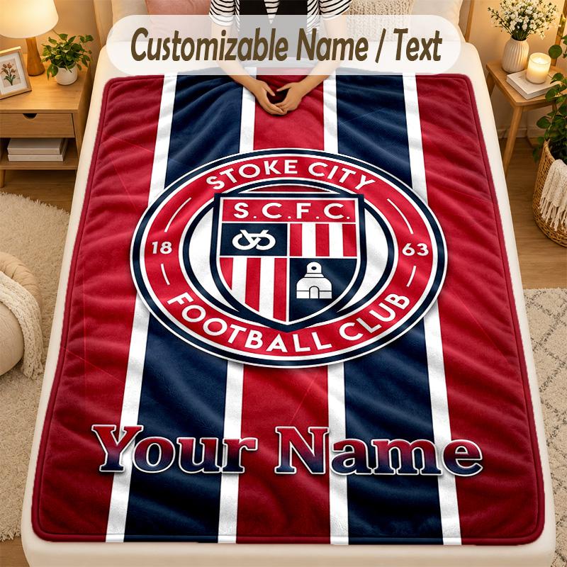 Flannel BlanketStoke City FC Custom Name Text Personalized Soft Warm Throw Blanket Home Decor Gift