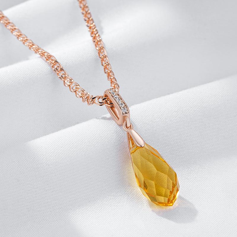 Ожерелье с подвеской из желтого кристалла цвета розового золота для женщин, аксессуары из натурального циркона, винтажные украшения для свадебной вечеринки
