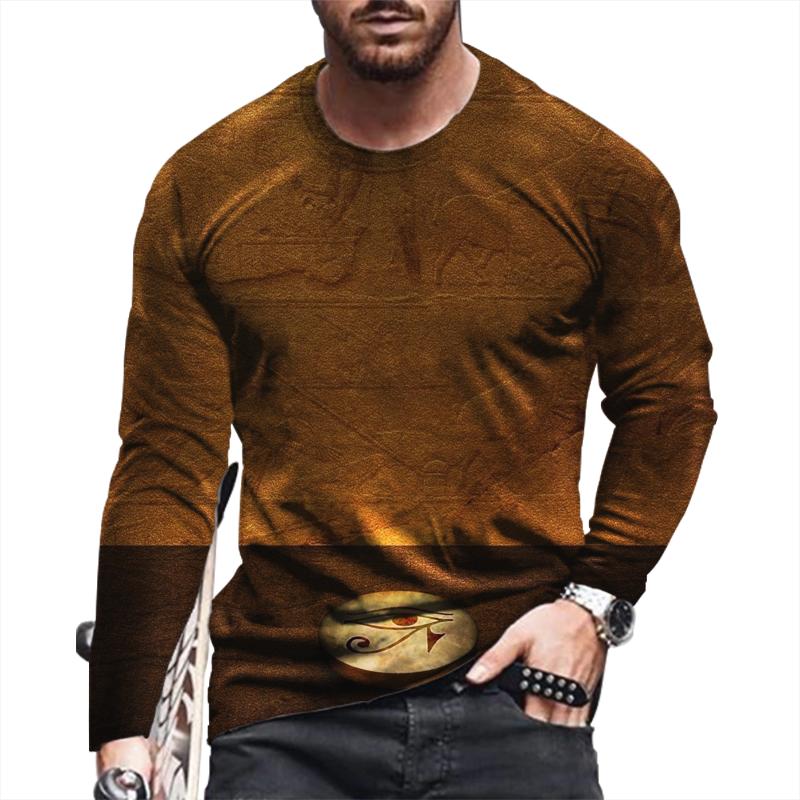 Осенняя мужская футболка с круглым вырезом и принтом в виде древнеегипетского 3D-принта, повседневная, с длинным рукавом, свободный свитер, модные топы, уличная мужская одежда