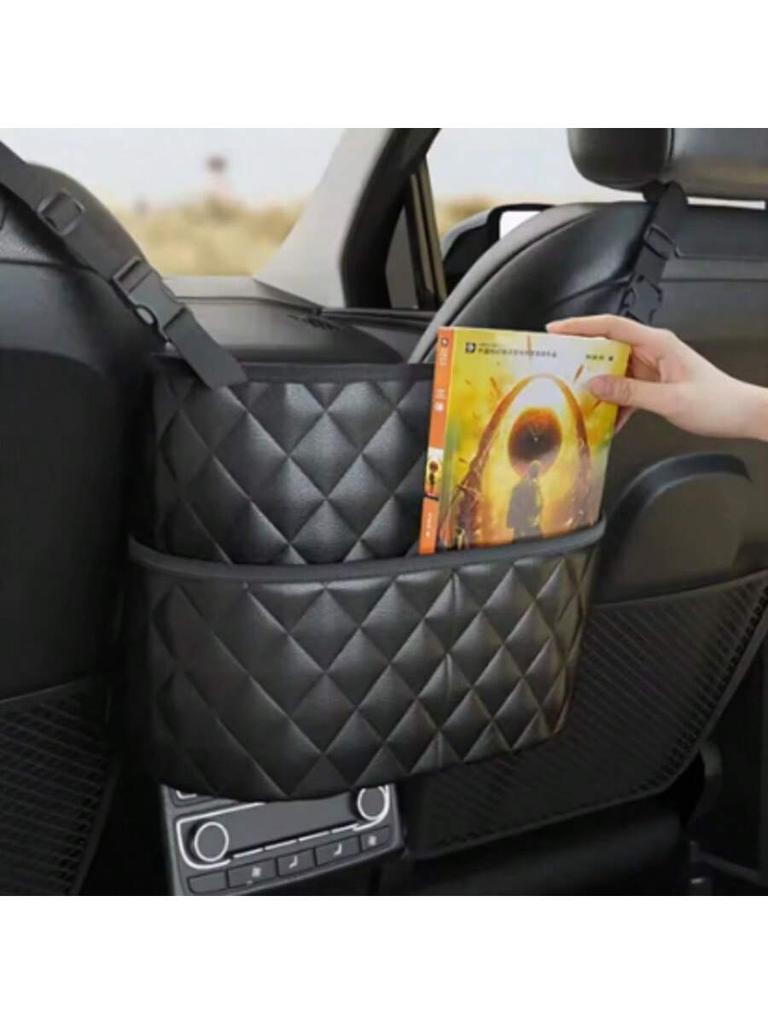 Car Middle Seat Storage Net Large Capacity Leather Bag Seat Back Storage Bag Car Chair Back Supplies Storage Goods Hanging Bag