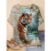 Футболки женские с коротким рукавом 3D принтованный топ праздничный анималистичный узор выходные базовая футболка с V-образным вырезом летняя
