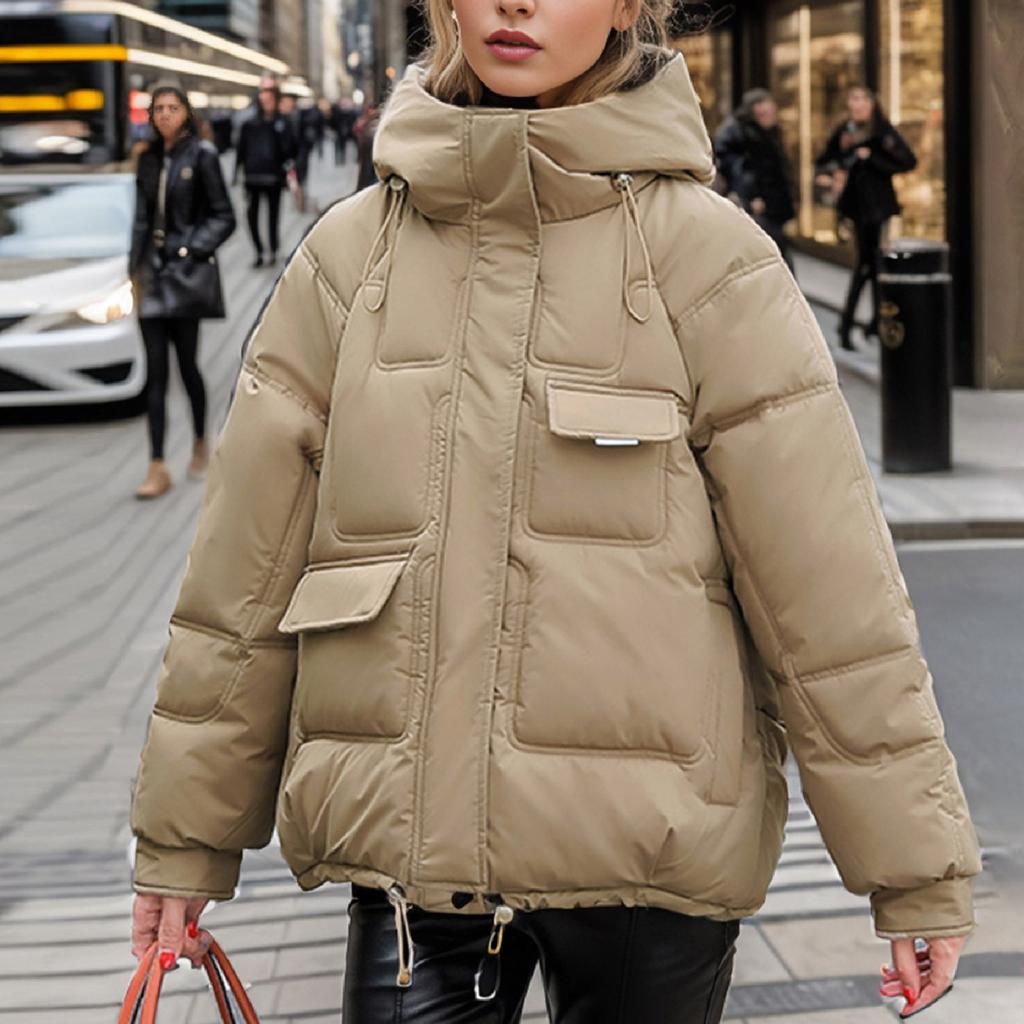 Women's Winter Warm Cotton With Multiple Pockets And Aipper Hooded Cotton Jacket