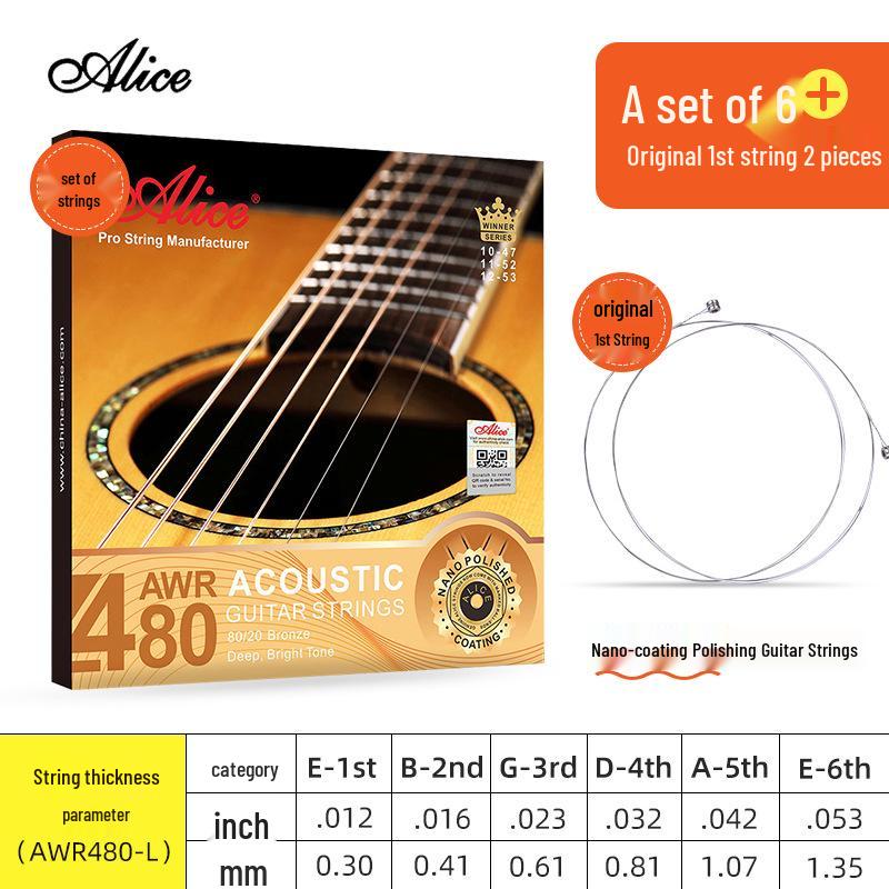 Комплект струн для акустической фолк-гитары Alice, покрытые фосфорной бронзой (6 строк)