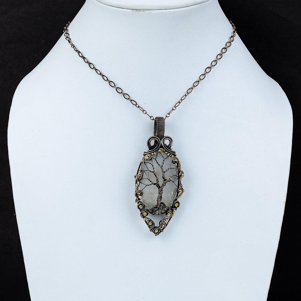 Tree Of Life Selenite Gemstone Pure Copper Wire Wrapped Handmade Pendant Jewelry