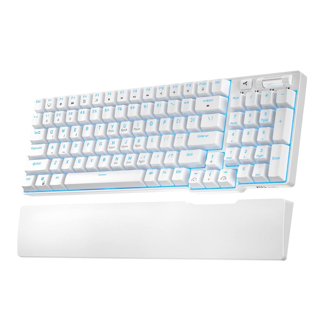 RK ROYAL KLUDGE RK96 96 Keys Hot Swapable Mechanical Wireless Bluetooth Mechanical Keyboard with Magnetic Wrist Blue Backlight 90% BT5.0/2.4G/USB-C