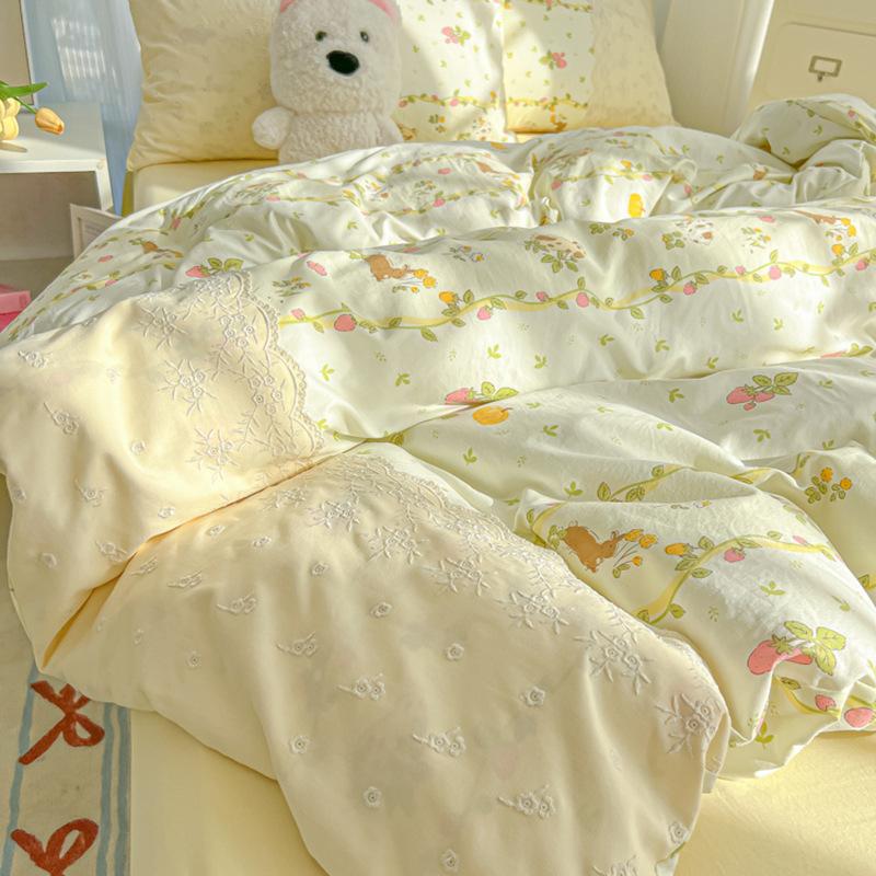 Princess Style Bedding Set Four-piece Set Breathable Comfortable Washed Sheets Quilt Cover Pillowcase