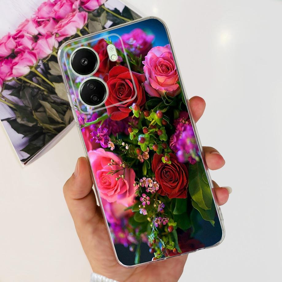 Для Xiaomi Poco C65 Чехол для PocoC65 Силиконовый Funda Para Capa Coque Мягкие чехлы для телефона Задняя крышка Мраморный цветочный узор Ударопрочный
