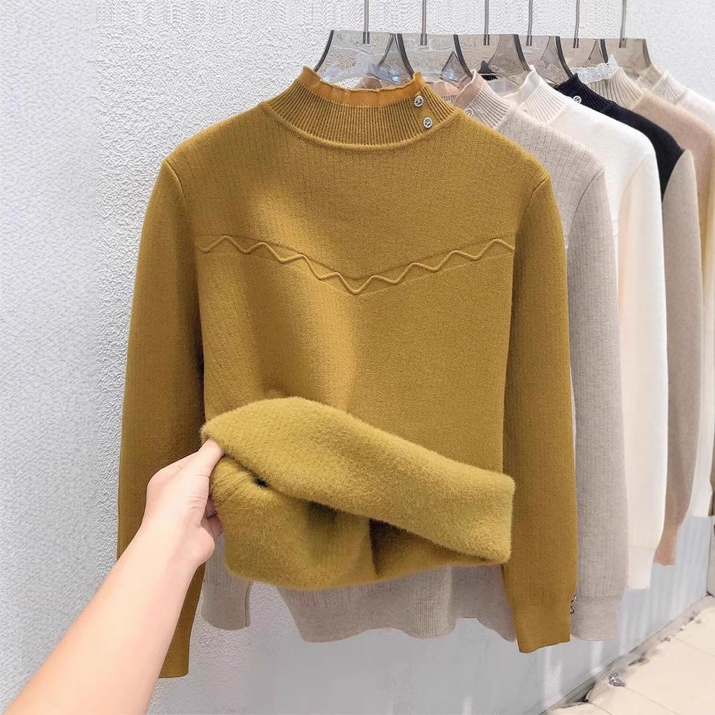 Женский свитер Осень/Зима Плюшевый Теплый Свитер Стильный Повседневный Полувысокий Воротник Вязаный Свитер