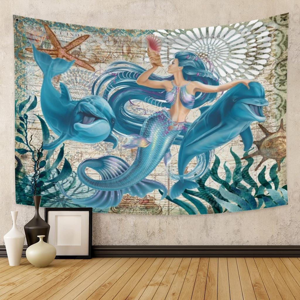Ocean Dolphin Tapestry Wall Hanging Funny Sea Life Tapestry Wall Hanging Bedroom Whales Dolphin Wall Tapestry Living Room Decor