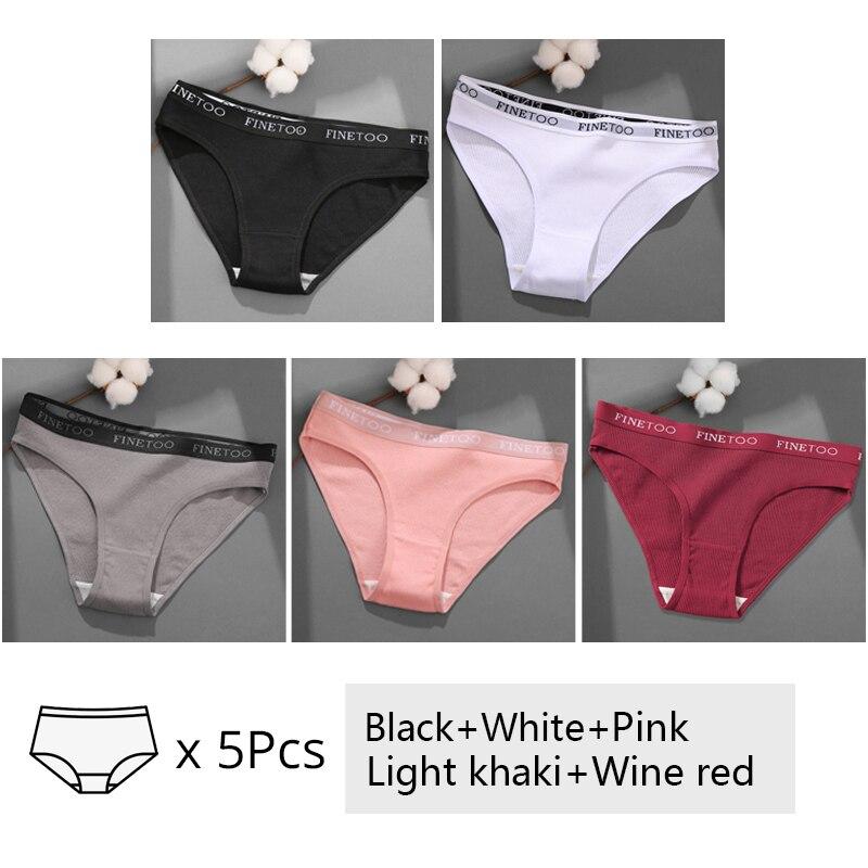 FINETOO 5Pcs/set Cotton Panties Women M-2XL Solid Color Letter Underwear Ladies Low Waist Briefs Plus Size Underpants Lingerie