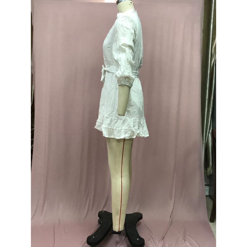 Women's Summer V-neck Long-sleeved Sweet Lace-up Ruffle Short Dresses