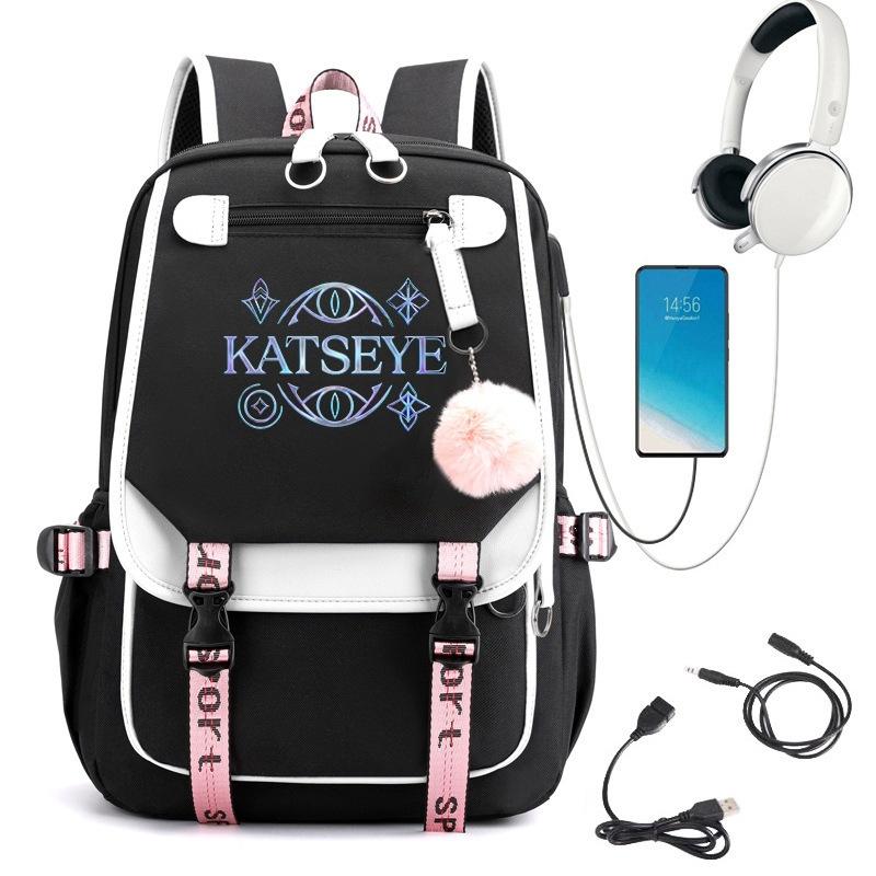 KATSEYE K-Pop Girl Group Print Backpack Large Capacity School Student Bookbag Water-Resistant Travel Daypack 60123-8