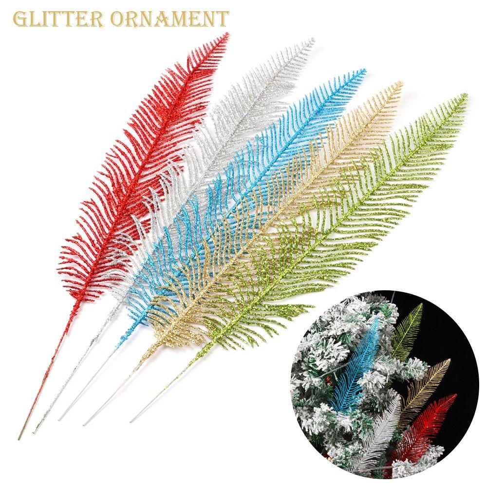 Декор Перо Лист Блестящие Искусственные Растения Блестящий Орнамент Перо Лист Рождественская Елка Цветы