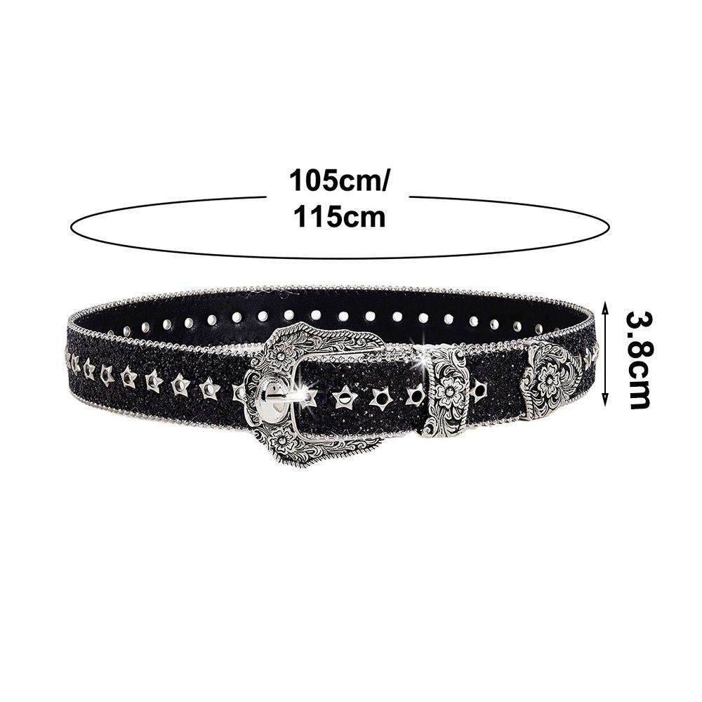 Metal Engraved Buckle Western Cowboy Belt PU Leather Buckle Belt Fashion Waistband  for Men Women