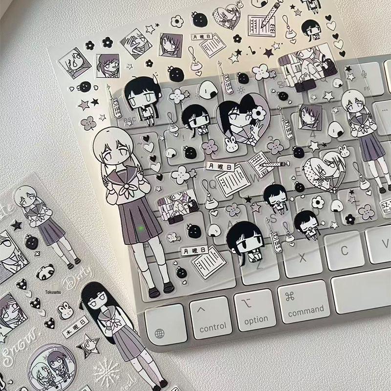 Стикеры-лайнарт «Небо Манга»: Декор для DIY-журнала, блокнота и планшета (Ч/Б)