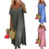 Женское летнее модное однотонное платье с v-образным вырезом большого размера, свободное длинное большое свободное платье с короткими рукавами