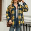 Women's Fashion Loose  Color Plaid Pocket Casual Lapel Plush Jacket Coat