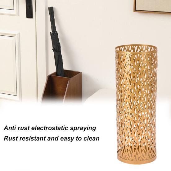 Umbrella Stand Rack Rustproof Corrosion Resistant Compact Design Metal Hollowed Freestanding Round Umbrella Holder Organizer Bin