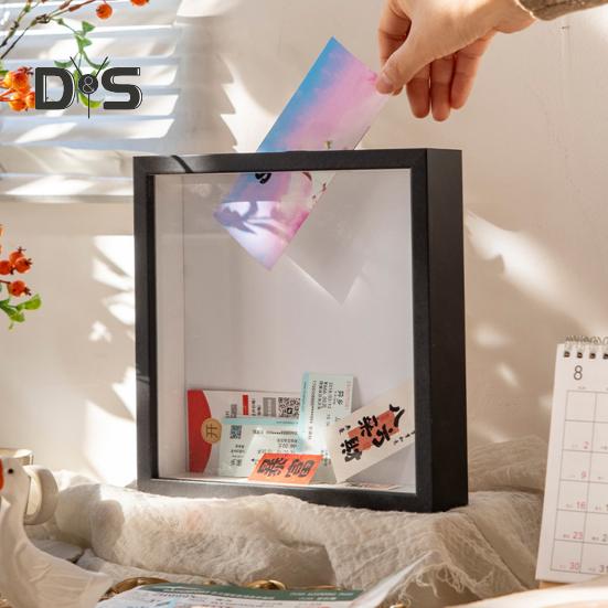 Теневая коробка для билетов с прорезями в деревянной рамке. Архивная коробка для путешествий и приключений. Квадратная печать на билете. Коробка для хранения фотографий с буквами. Украшение рабочего стола.