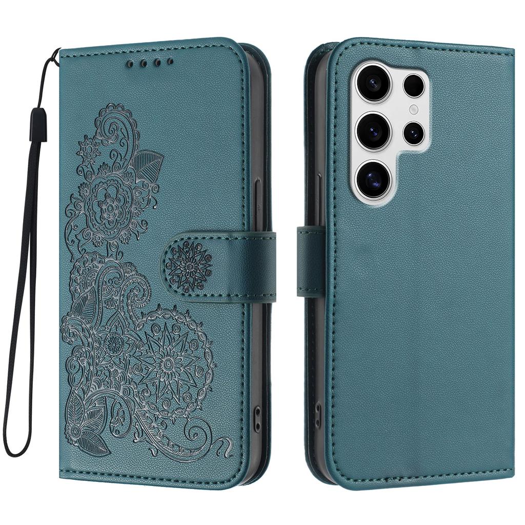 For Samsung Galaxy S25 Ultra Phone Cases Mandala Flower Leather Wallet Mobile Cover with Strap