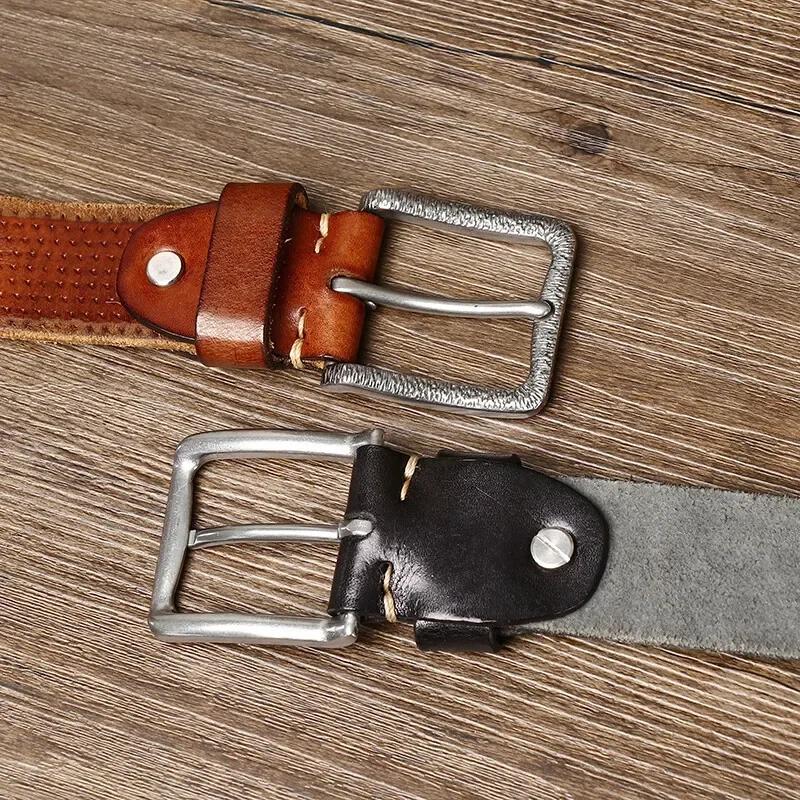 3,8 см чистая коровья кожа высокого качества ремни из натуральной кожи для мужчин фирменный ремень мужской пряжка из нержавеющей стали модные винтажные джинсы ковбой