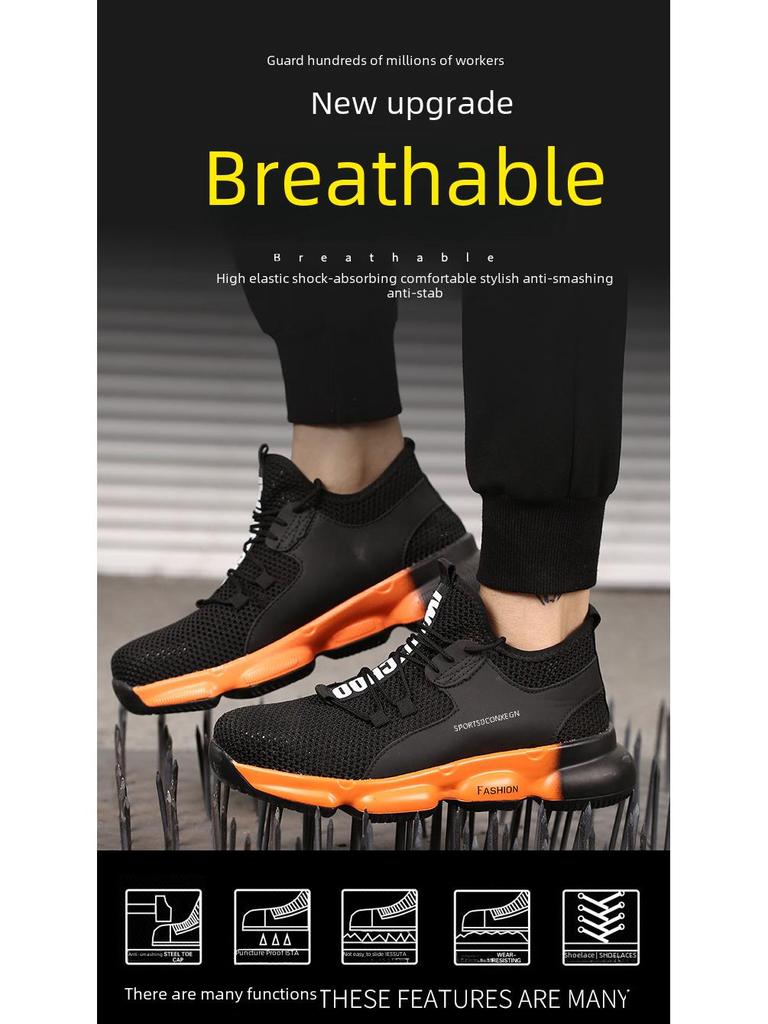 Мужская защитная обувь со стальным носком: Ударопрочные, Устойчивые к проколам, Дышащие, Летняя рабочая обувь