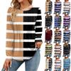 Женская мода Полосатые платья Повседневные топы Длинные рукава Рубашки Свободные пуловеры