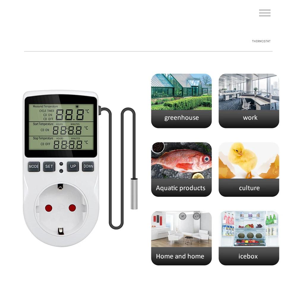 ЕС Plug Температурный контроллер розетка цифровой термостат 120/220 В таймер розетка розетка отопление охлаждение переключатель с датчиком зонд