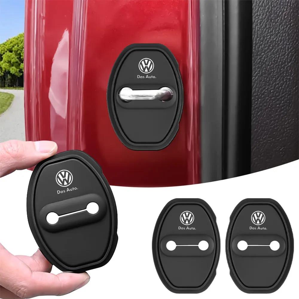 RUN1 Car Silicone Door Lock Cover Protective Stickers Accessories For Volkswagen VW Rline Golf 4 5 6 7 Tiguan Passat B5 B6 B7 CC MK5