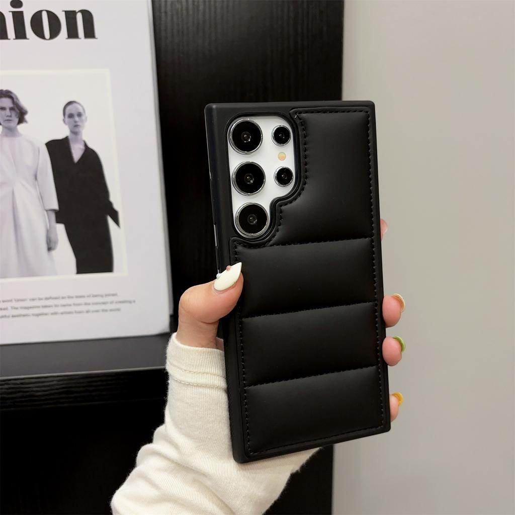 For Samsung Galaxy S23 Ultra Case Puffer Jacket Leather+TPU Soft Touch Phone Cover