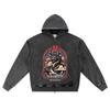 DTG Print Knitted Denim Zip-Up Hoodie Japan Samurai Brother Print Zipper Hoodies  