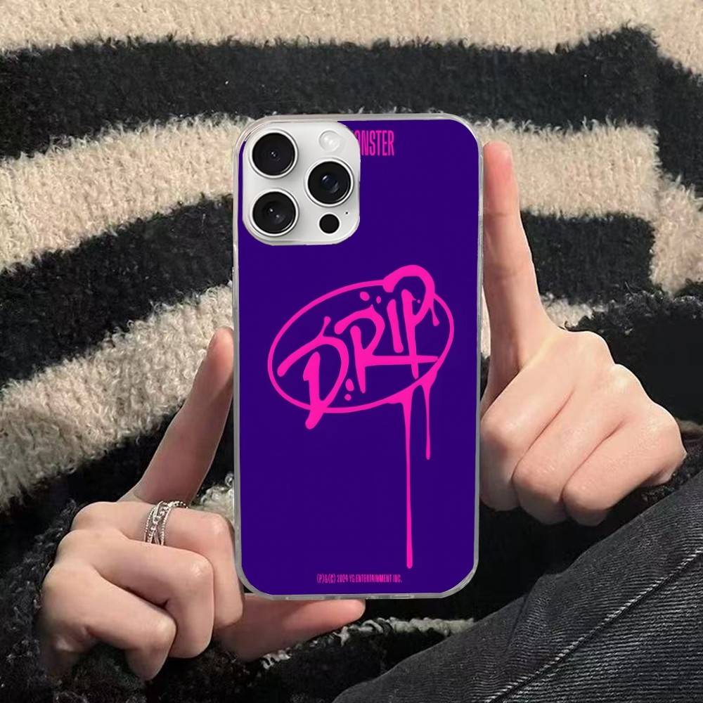 B-Baby M-Monster K-Kpop Phone Case For iPhone 17 16 15 13 14 11 12 Pro Max Plus Laser Silver Gradient Cover