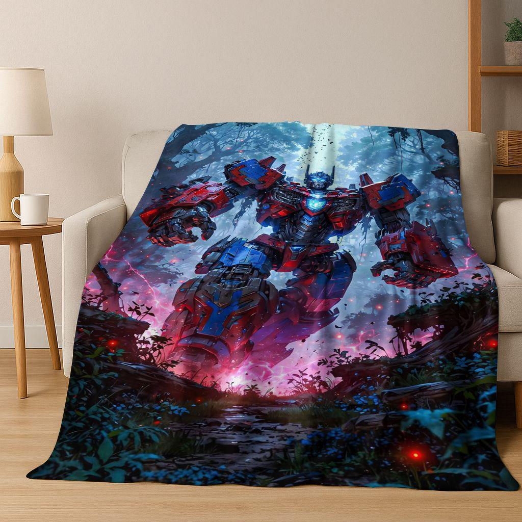 Cartoon T-Transformers Autobots Optimus Prime Flannel Blanket,Warm and Cozy Soft Throw Blanket for Home Bedroom Bed Sofa Cover
