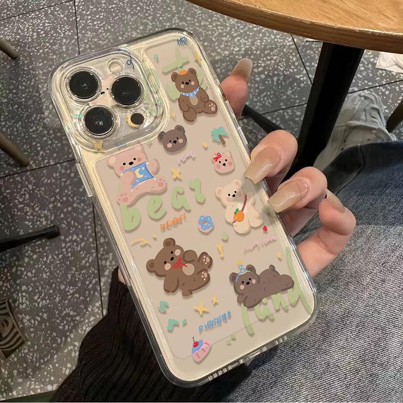 Коллекция Animal Little Bear для iPhone 17 Pro Max - Прозрачный мультяшный чехол, милый и новый для моделей 14, 15, 16, XS, 13 Pro.
